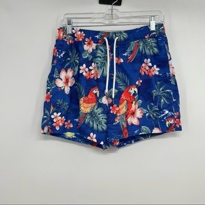 VTG Abercrombie Fitch Hawaiian Hibiscus Bermuda Swim Board Shorts Parrot Sz S